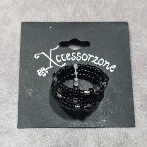 Xccessorzone Gothic Black Beaded Wrap Ring Size 6